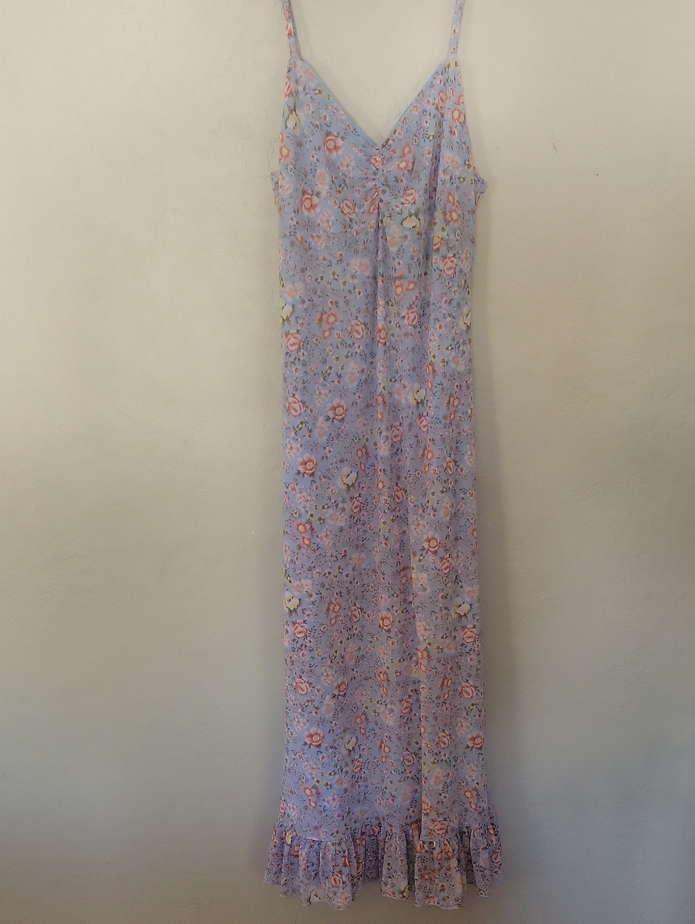 Lavender Floral Maxi Slip Dress with Ruffle Hem